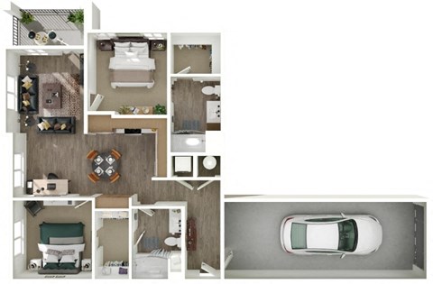 Floor plan for 2 beds, 2 baths, 1049 sqft